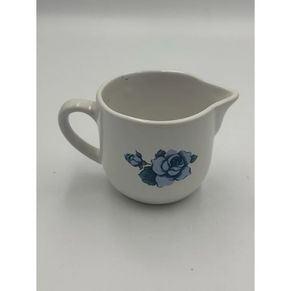 Corelle Jays Imports Velvet Rose Creamer White with Blue Roses Floral Coffee Tea
